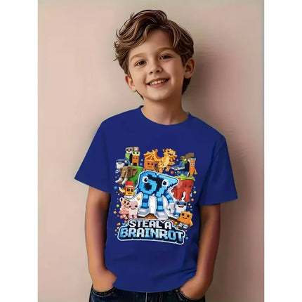 Summer Building Blocks 67 Six Seven Number Print Children's Short Sleeved Shirt Kid Fashion Cotton T-shirt Girl Tee Tops Clothes