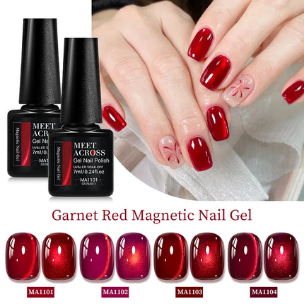 Garnet Red Cat Magnetic Gel Nail Polish Sparkling Glitter Semi Permanent Soak Off UV Gel Varnish For Valentine's Nail Supplies