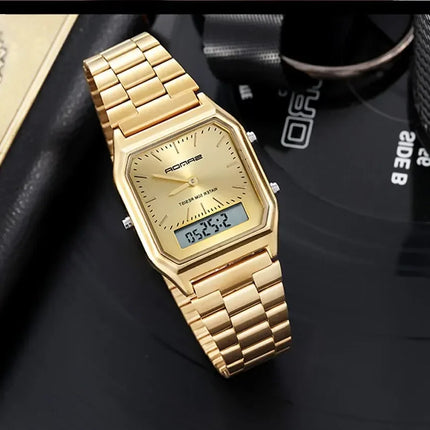 SANDA P747  Dual Display Clock Unisex Waterproof Sports Quartz Watch Luxury Mens Style Watches Stainless Steel Women LED Digital