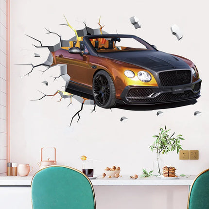3D Supercar Vehicle Wall Stickers Wild jeep Broken Wall Poster Wall Art Car Decal Kids Room Decoration murals Boys Favors