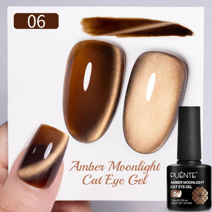 7.5ML Amber Moonlight Cat Magnetic Gel High Glossy Luxury Coffee Series Cat Eye Gel Soak Off UV Semi-Permanent Nail Art Varnish
