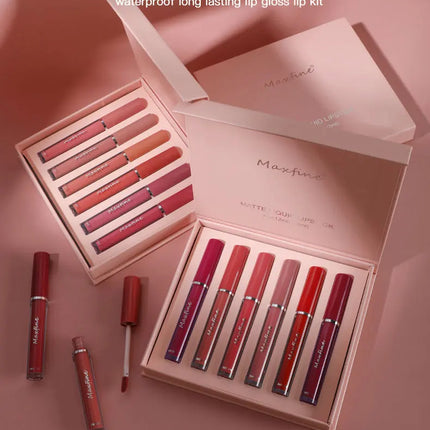 Matte Lip Gloss Set 6 Color Lipstick Smooth And Lasting Display Lip Gloss Waterproof Moisturizing Lipstick Holiday Gift Box Set