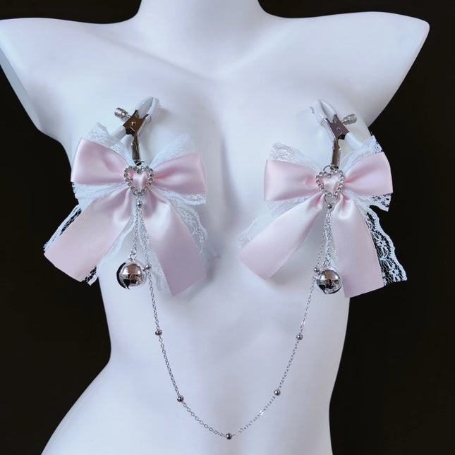Pink Lace Bell Set Collar Traction Adjustment Sex Toy Tuning Mimi Clip Nipple Clip K9 Tuning Props Adult Sexy Toys Mascaras Bdsm