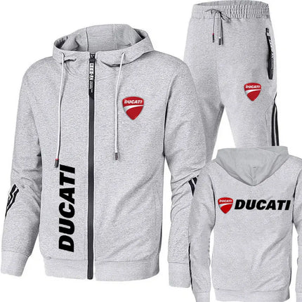 Spring Men's sets Ducati logo print fashionable casual outdoor zippered hoodie sweatshirt sport pants for motorcycle enthusiasts