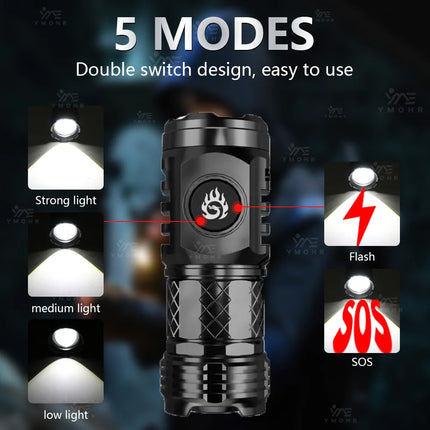 White Laser Flashlight Keychain High Power Rechargeable LED Flashlight Torch Tactical Portable Outdoor Camping Hiking Work Light