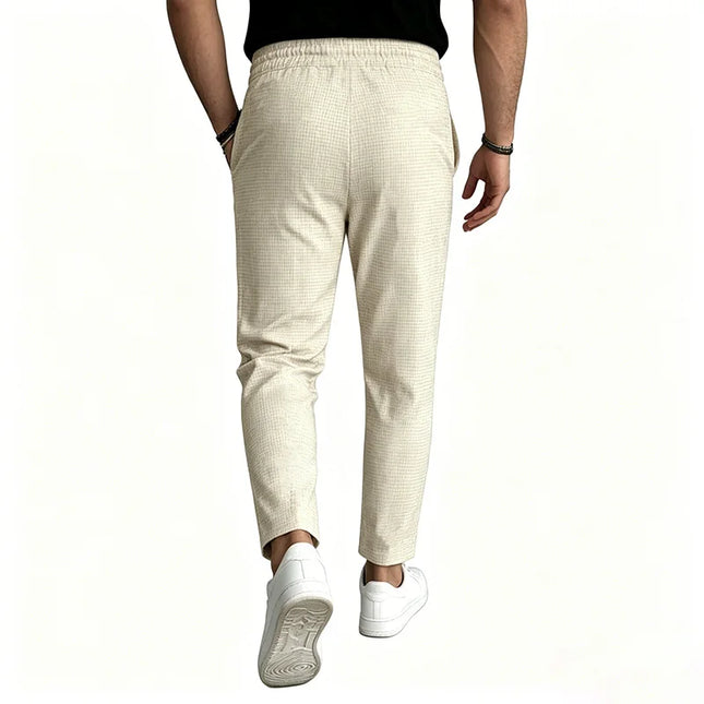 Men Waffle Knit Slim Fit Pants Drawstring Trousers With Pockets Stylish Design Spring Autumn Outdoor Travel Daily Street Wear