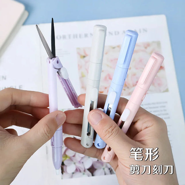 2 In 1 Multifunction Hand Account Cutting Folding Scissors Mini Engraving Knife Scissors Paper Trimming Utility Knife For Office