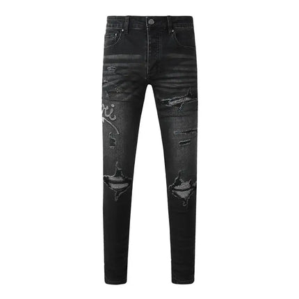 Fashion Americans Brands Men's Jeans Luxury Streetwear Holes Long Trousers Quality Male Stretch Slim Pants Skinny Trousers