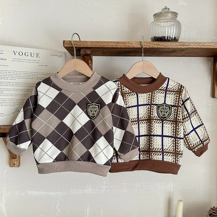 2025 New Children's Fce Lined Knitted Hoodie round Ne Base Layer irt for Boys And Girls Warm Autumn Winter Sweatirt