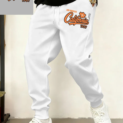 Los Angeles California 1987 Prints Sweatpants Mens Winter Pocket Jogger Pants Basics Fleece Loose Trousers Casual Male Clothes
