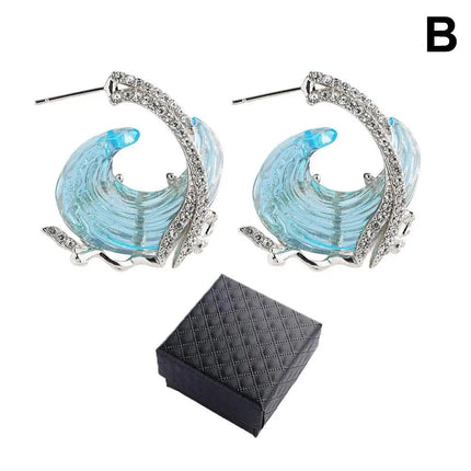 1/3PCS Ocean's Oath Wave Decorative Ring Necklace Earrings Jewelry Set For Women Gift Fashion Sky Blue Decoration Jewelry Gift