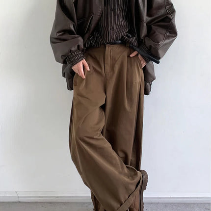 Vintage Brown Baggy Cargo Pants Men Koraen Harajuku Suit Pants Office Casual Trousers Male Wide leg Work New
