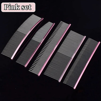 Pet Pink Comb Cat Dog Professional Stainless Steel Grooming Comb Dense Sparse Teeth Dog Cat Cleaning Brush Hair Reemoval Comb