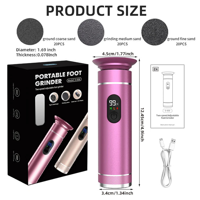 Aluminum Alloy Electric Foot Grinder For Feet - Dual Power Type-C/Battery, Callus & Dead Skin Remover Pedicure Tool  USB