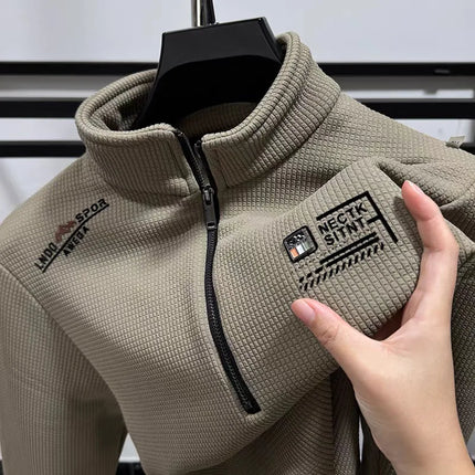 Trendy Long Sleeve Polo Shirt Men's Loose Fit Patchwork Color Embroidered Letter American Retro Half Zip Sweatshirt