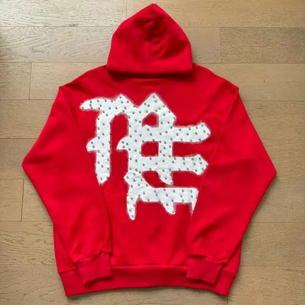 Mixed Emotion Zipper Hoodie Thin Pure Cotton Print Diamond Pattern Casual Streetwear Sweatshirt Red