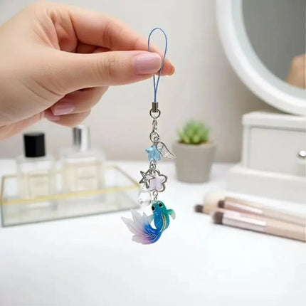 Plastic Lucky Koi Phone Pendant Crystal Beads Unique Mobile Phone Chain Simulation Fish Lightweight Beaded Keyring School