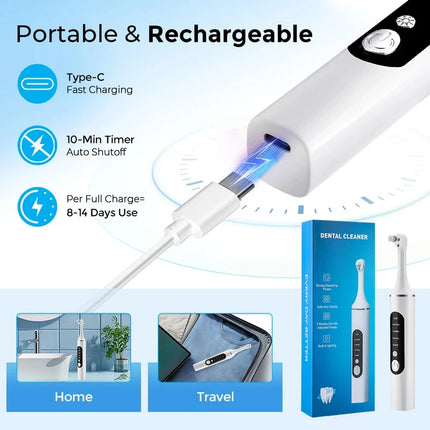 Tooth Polisher Rechargeable Teeth Polisher With 6 Brush Heads Tooth Whitening Kit For Cleaning Polishing Teeth Whitening Plaque
