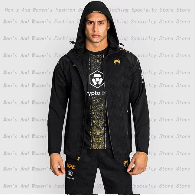 2026 New Men's UFC Zenith Black/Gold Authentic Fighting Night Champion Full Zipper Hoodie 3D Outdoor Extreme Sports Large Top6XL