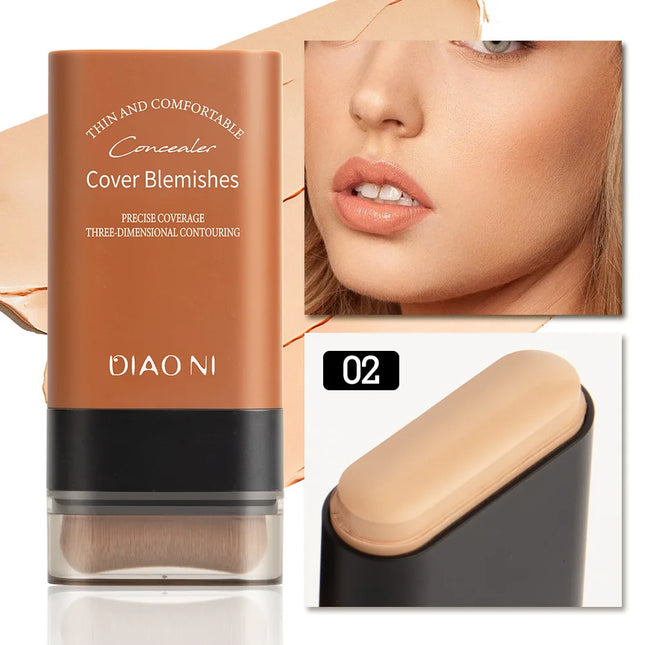 Long-Lasting Foundation Stick with Brush Concealer Brightening Skin Tone Makeup Replacement Beauty Blender for a Natural Look