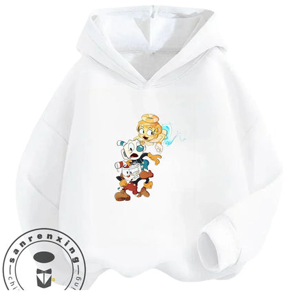 3-14Y Boys Girls Cuphead Hoodie Autumn Winter Cute Kawaii Cartoon Street Hot Fashion Outdoor Casual Trendy Cozy