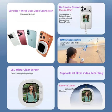 Mini Wireless Phone Selfie Monitor Screen Portable Back Camera Monitor With Magnetic For Selfie Vlog Live Video Recording