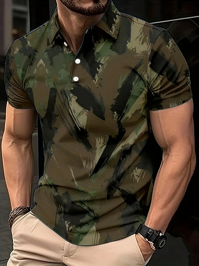 2026 Summer New Style Men's Short-Sleeved Polo Shirt with 3D Camo Pattern Print - Comfortable Soft and Breathable