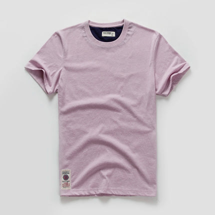 New Men Cotton Solid T-Shirt Mens Short Sleeve T-shirt Multi Pure Color Fancy Yarns T Shirt Color Wine White Blue