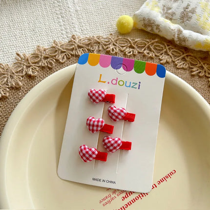 4pcs/Set Cute Candy Color Heart Plaid Girl Hair Clips Korean Exquisite Children Mini Small Hairpin Fresh Sweet Princess Headwear