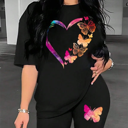 The Love Strung Together By Butterflies Printing Women T Shirts Two Piece Set Fashion Short Sets Comfortable Basic Shirt Shorts