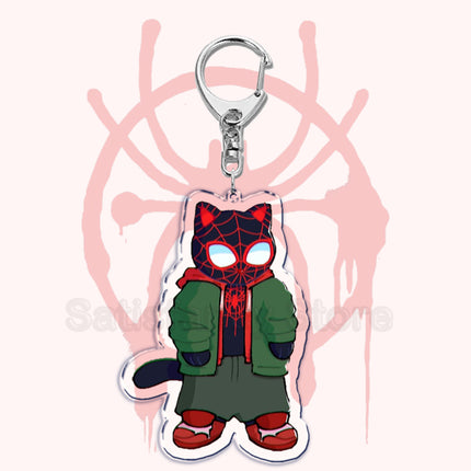 Cute Spider Punk Cat Warrior Key Chain Key Ring Invincible Superhero Keychains Keyring Pendant for Bag Man Women Jewelry Gifts