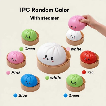 Large Dumpling Stress Ball with Steamer Colorful Squishy Bun Sensory Toy for Anxiety Relief, Squeeze Dough Ball for Adults&Kids