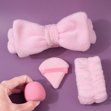 9pcs pink beauty tools, super soft hair tie, wrist strap + dry and wet dual-purpose makeup sponge, egg triangular powder puff