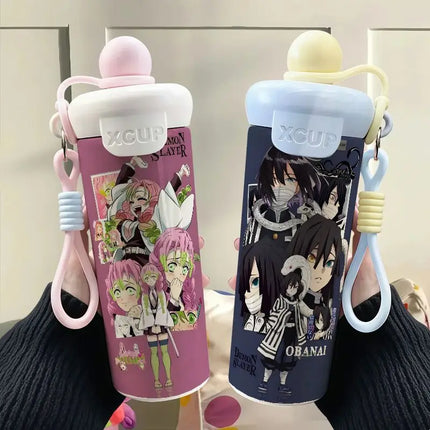 Demon Slayer Stainless Steel Insulated Cup Cute Fashion Cartoon Floating Ball Straw Thermos Portable Coffee Cup Gift for Friends