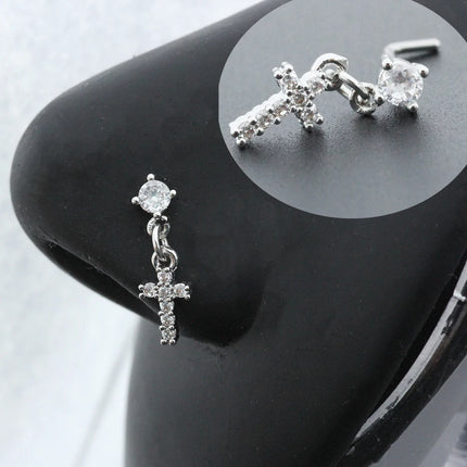 20G Surgical Steel Nose Rings for women Cross Nose Piercing Jewelry Body Jewelry Shiny CZ Cross Dangle L Shape Nose Studs