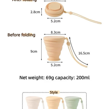 200ML Food-Grade Silicone Folding Cup, With Lid, Reusable Portable Coffee Cup, Hot Drink ,Suitable For Travel And Camping