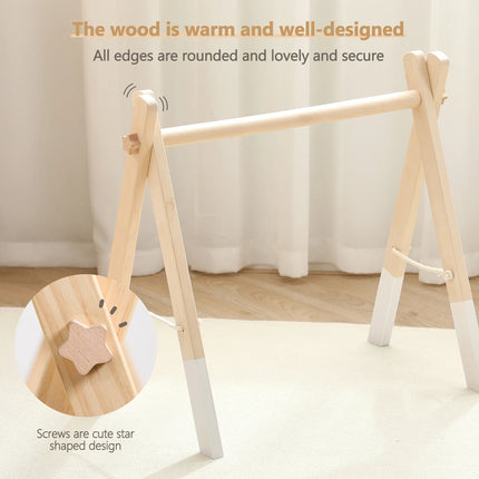 Foldable Baby Play Gym,0 Months Wooden Infant Activity Gym Hanging Toys Tool-Free Assembly Gym,Great for Newborn Development