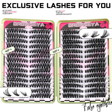 GROINNEYA DIY Lash Clusters 5D Fluffy Thick Cat Eye Lashes Extension Dramatic Mixed Tray Eyelash Long Lasting Lash Makeup