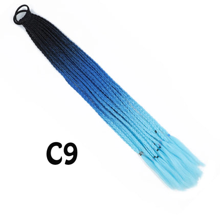 Synthetic Gradient Color Dirty Braided Ponytail Extensions With Elastic Band 24" Rainbow Braid Pony Tail Hairpiece For Girl