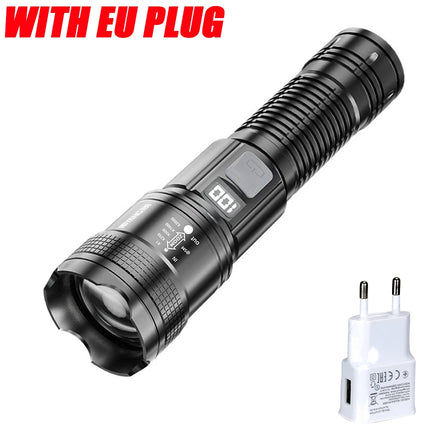 Ultra Bright LED Flashlight Type-C Rechargeable 3 Modes Long Range Zoom Tactical Torch Outdoor Emergency Camping Fishing Lantern