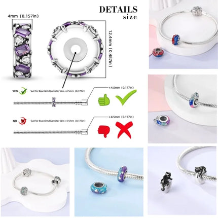 Lucky Clover Clip Charms 925 Sterling Silver Original Black Cat Stopper Clamp Silicone Spacer Charm For DIY Jewelry Bracelet