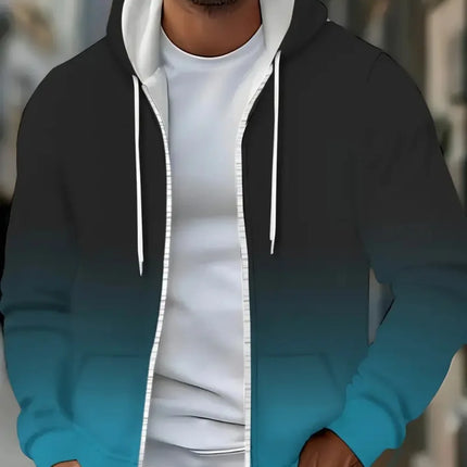 Fashion Gradient Graphic Hooded Zip-Up Casual Sports Pocket Design Long Sleeve Streetwear Outdoor Travel Street Oversized Hoodie