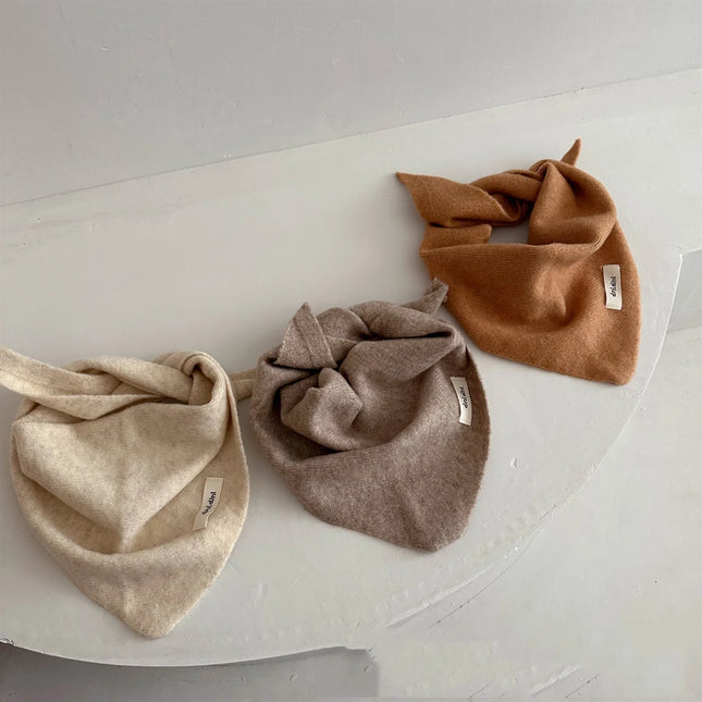 Korean Wool Triangle Scarf for Baby Warm Thick Cashmere Scarves Kids Toddler Simple Knitted Neckerchief
