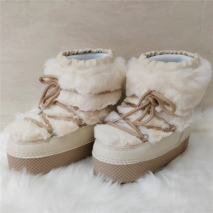 2025 Winter Ankle Boots for Women Platform Antiskid Waterproof Ski Boots Luxury Fluffy Furry Fur Boots Woman's Ankle Booties