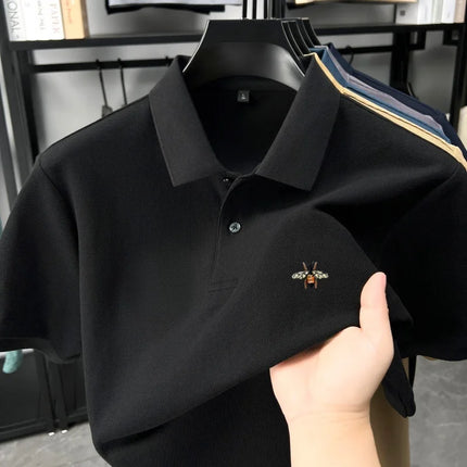 High quality brand 100% cotton short sleeve polo shirt men's new fashion luxury bee embroidery summer breathable soft T-shirt