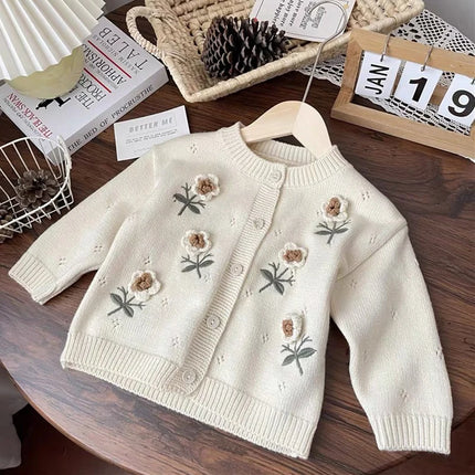 Infant Girl Knitting Cardigan Toddler Baby Girls Sweater Coat Autumn Hand Hook Three-Dimensional Flower Sweater Knitted Cardigan