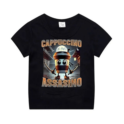 Funny T-shirt Italian Brainrot Tralalero Tralala  Animals Kids T-shirt Short Sleeve Tops Children Meme Cute Tee Summer Clothing