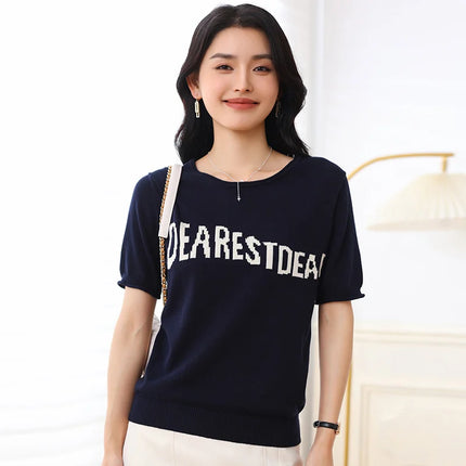 Women's Summer T-shirt 100% Pure Cotton Casual Solid O-neck Pullover Loose Fit Short Sleeve Fashion Sweater