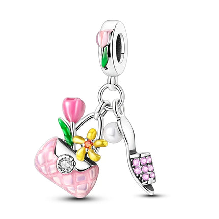 925 Silver Flowers Bouquet Rose Sunflower Blossom Petal Charms Beads Pendant Bracelet Necklace DIY Valentine's Day Gift Jewelry