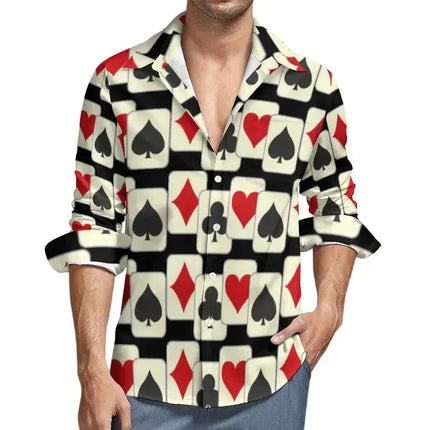 Men's Long Sleeve Shirts Poker Symbols Casual Male Playing Card Suits Shirt Long Sleeve Funny Blouses Spring Clothes Shirts